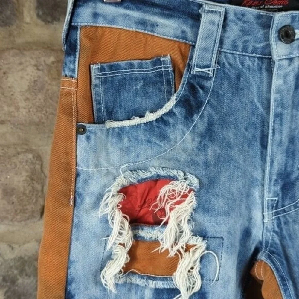 Roar Jeans Rage of a Rebellion Mens 30 Distressed Two Tone Acid Wash Shorts Blue